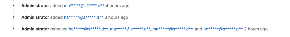 Obfuscated email addresses of external participants in system notes
